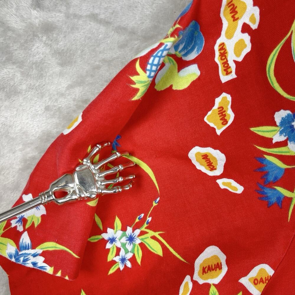 Hilo Hattie Hawaiian Shirt Red Botanical Print Men's XL Resortwear *Flaw* - Picture 12 of 13